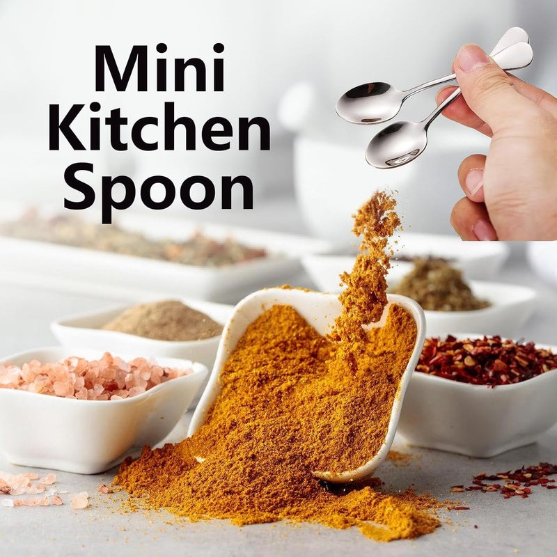 Asanta 4 PCS Tiny Stainless Steel Spoons, [Upgraded Larger Size, 3.54"] Mini Spoons for Spices Jars, Small Condiment Spoon for Spices, Salt, Sugar, Pepper, Honey - Image 5